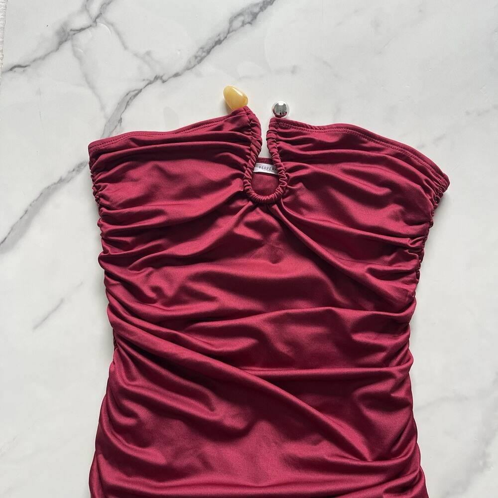 Peppermayo Exclusive Rudy Maxi Dress Maroon Size 4 Column Form-Fitting Gown - Picture 6 of 9